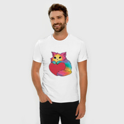 Мужская футболка хлопок Slim Влюбленный котик держит сердце - фото 2