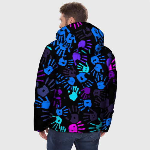 Мужская зимняя куртка 3D Следы неоновых рук, цвет светло-серый - фото 4