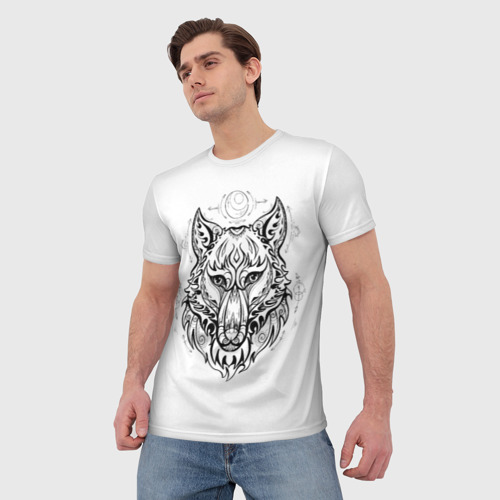 Мужская футболка 3D Волчий портрет, цвет 3D печать - фото 3