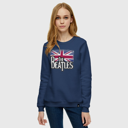 Женский свитшот хлопок The Beatles Great Britain Битлз, цвет темно-синий - фото 3