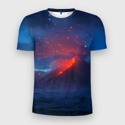 Мужская футболка 3D Slim Извержение вулкана ночью