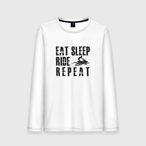 Мужской лонгслив хлопок Eat, sleep, ride, repeat, цвет белый