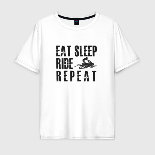 Мужская футболка хлопок Oversize Eat, sleep, ride, repeat, цвет белый