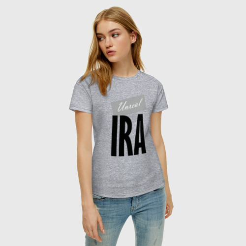 Женская футболка хлопок Нереальная Ира, цвет меланж - фото 3