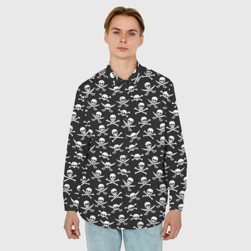 Мужская рубашка oversize 3D Roger skull, цвет белый - фото 3