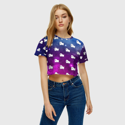 Женская футболка Crop-top 3D Undertale dogs pattern space, цвет 3D печать - фото 3