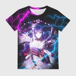 Женская футболка 3D Сёгун Райден, Genshin Impact neon неоновые молнии