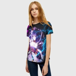 Женская футболка 3D Сёгун Райден, Genshin Impact neon неоновые молнии - фото 2