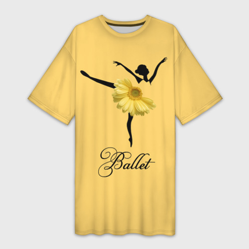 Платье-футболка с принтом Ballet - желтая гербера, вид спереди №1