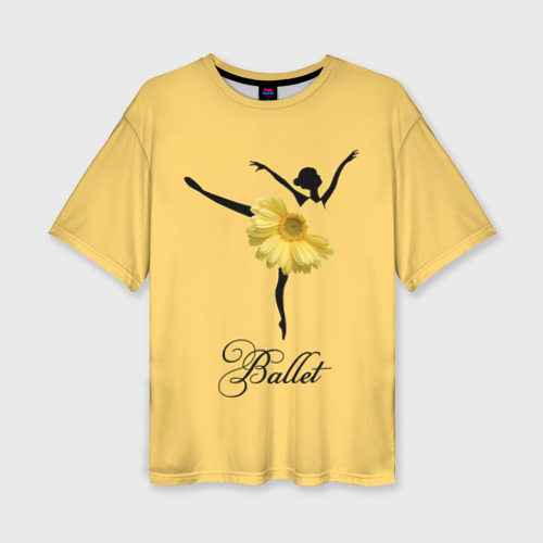 Женская футболка оверсайз с принтом Ballet - желтая гербера, вид спереди №1