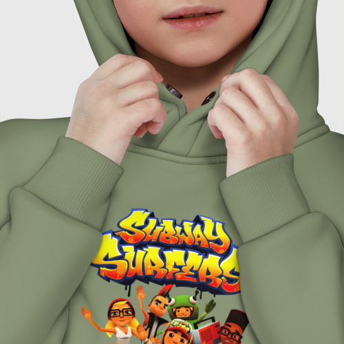 Детское худи Oversize хлопок Subway Surfers персонажи, цвет авокадо - фото 7