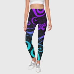 Леггинсы 3D Неоновое тату Дракена узор - фото 2