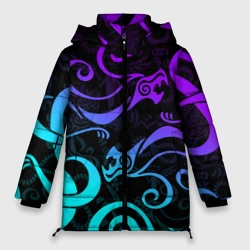 Женская зимняя куртка Oversize Неоновое тату Дракена узор
