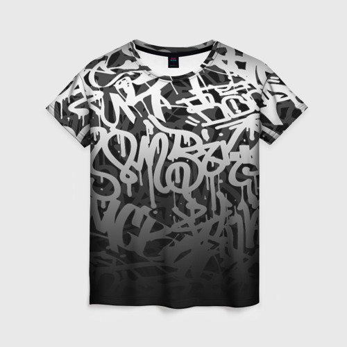 Женская футболка 3D с принтом GRAFFITI WHITE TAGS / ГРАФФИТИ, вид спереди #2