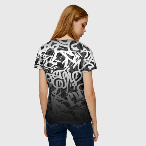 Женская футболка 3D с принтом GRAFFITI WHITE TAGS / ГРАФФИТИ, вид сзади #2