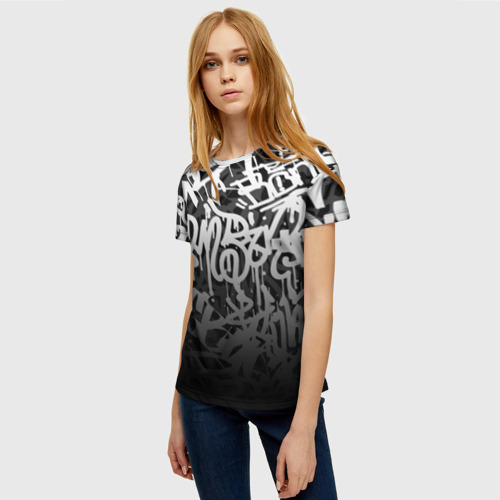 Женская футболка 3D с принтом GRAFFITI WHITE TAGS / ГРАФФИТИ, фото на моделе #1
