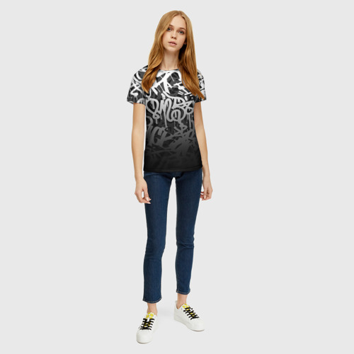 Женская футболка 3D с принтом GRAFFITI WHITE TAGS / ГРАФФИТИ, вид сбоку #3