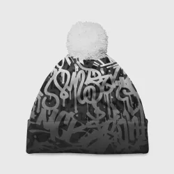Шапка 3D c помпоном Graffiti white tags граффити
