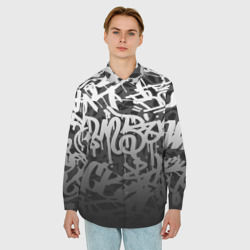 Мужская рубашка oversize 3D Graffiti white tags граффити - фото 2