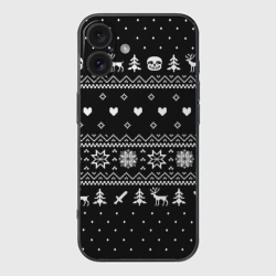 Чехол для iPhone 16 силиконовый с защитой камеры Новогодний свитер Undertale Sans чёрный