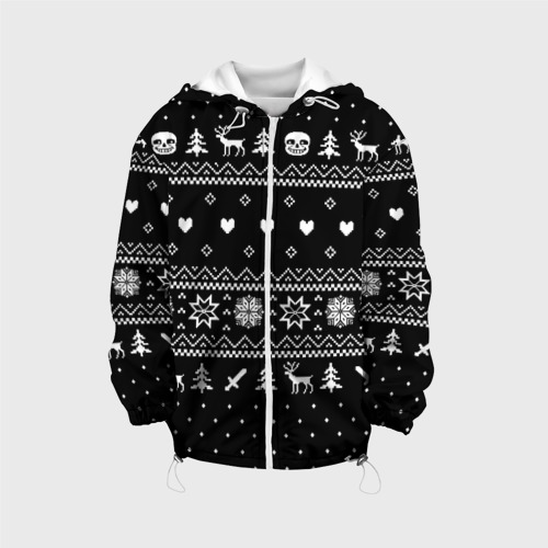Детская куртка 3D Новогодний свитер Undertale Sans чёрный, цвет белый