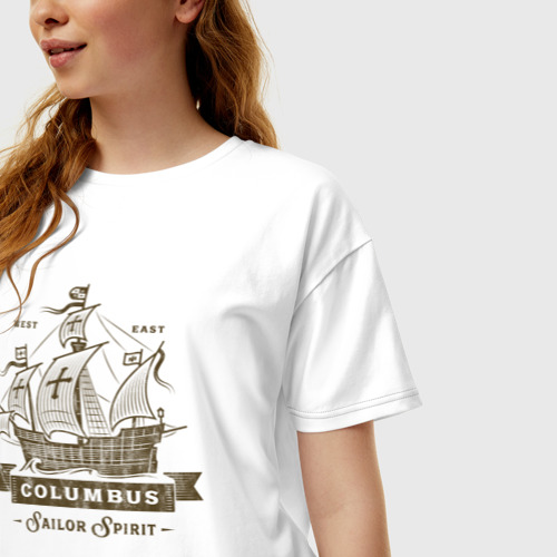 Женская футболка хлопок Oversize Корабль Columbus, цвет белый - фото 3