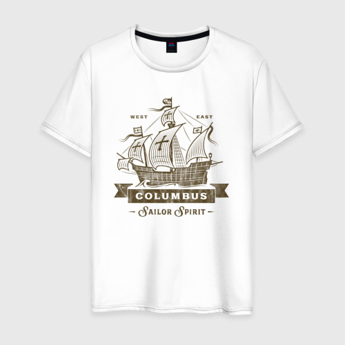 Мужская футболка из хлопка с принтом Корабль Columbus, вид спереди №1
