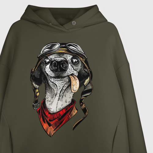 Женское худи Oversize хлопок Biker dog, цвет хаки - фото 3