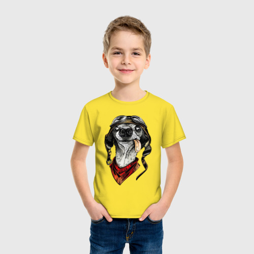 Детская футболка хлопок Biker dog, цвет желтый - фото 3