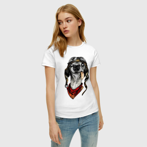 Женская футболка хлопок Biker dog, цвет белый - фото 3
