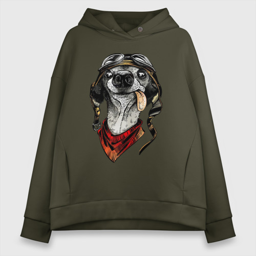 Женское худи Oversize хлопок Biker dog, цвет хаки