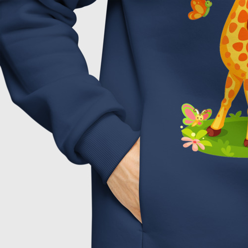 Мужское худи Oversize хлопок Жираф с бабочками, цвет темно-синий - фото 8