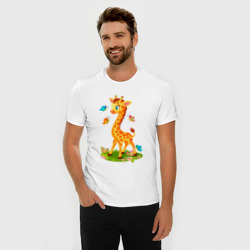 Мужская футболка хлопок Slim Жираф с бабочками - фото 2