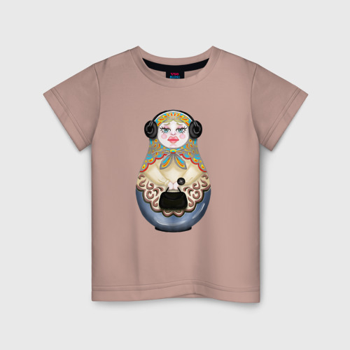 Детская футболка хлопок с принтом Современная матрешка, вид спереди #2
