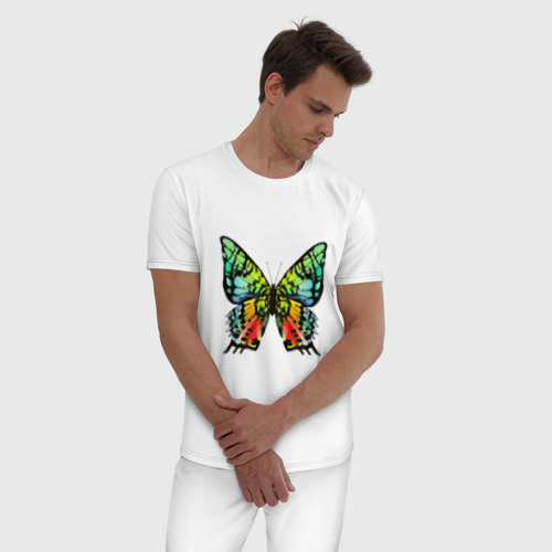 Мужская пижама хлопок Яркая бабочка, цвет белый - фото 3
