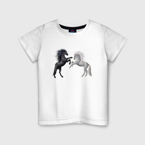 Детская футболка из хлопка с принтом Лошадки, вид спереди №1