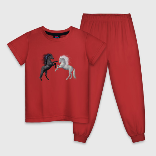 Детская пижама хлопок Лошадки, цвет красный