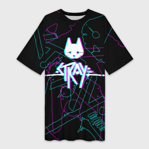 Платье-футболка с принтом Stray кот бродяга, вид спереди №1