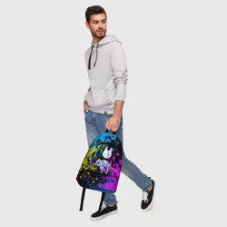 Рюкзак с принтом Stray - кот бродяга для любого человека, вид спереди №5. Цвет основы: белый