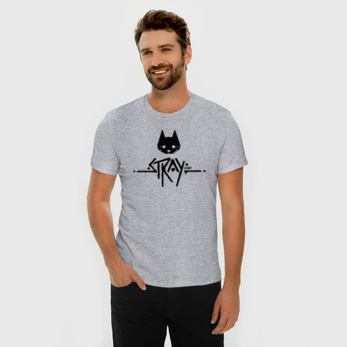 Мужская футболка хлопок Slim Stray cat лого, цвет меланж - фото 3