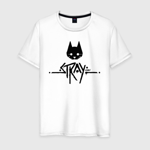 Мужская футболка из хлопка с принтом Stray cat лого, вид спереди №1