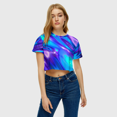 Женская футболка Crop-top 3D Neon Holographic, цвет 3D печать - фото 4