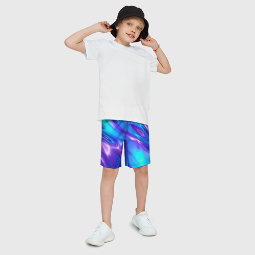 Детские спортивные шорты 3D с принтом Neon Holographic, фото на моделе #1
