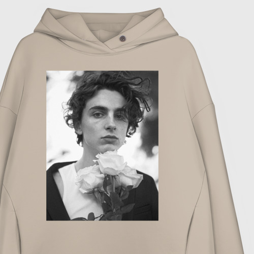 Женское худи Oversize хлопок Timothee Chalamet с розами, цвет миндальный - фото 3