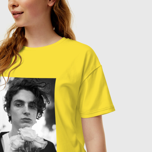 Женская футболка хлопок Oversize Timothee Chalamet с розами, цвет желтый - фото 3