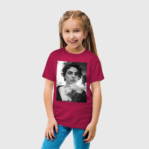 Детская футболка хлопок Timothee Chalamet с розами, цвет маджента - фото 5