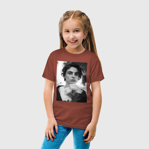 Детская футболка хлопок Timothee Chalamet с розами, цвет кирпичный - фото 5