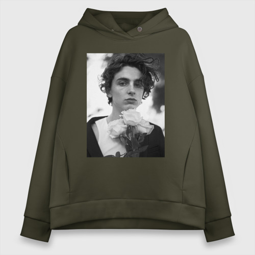 Женское худи Oversize хлопок Timothee Chalamet с розами, цвет хаки