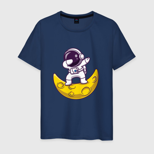 Мужская футболка хлопок Космонавт танцует на кусочке сыра, цвет темно-синий