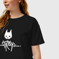 Женская футболка хлопок Oversize Stray cat - логотип  - фото 2